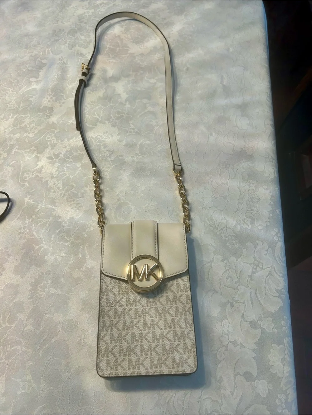 Michael Kors Cream Logo Crossbody Phone Pouch with Gold Hardware